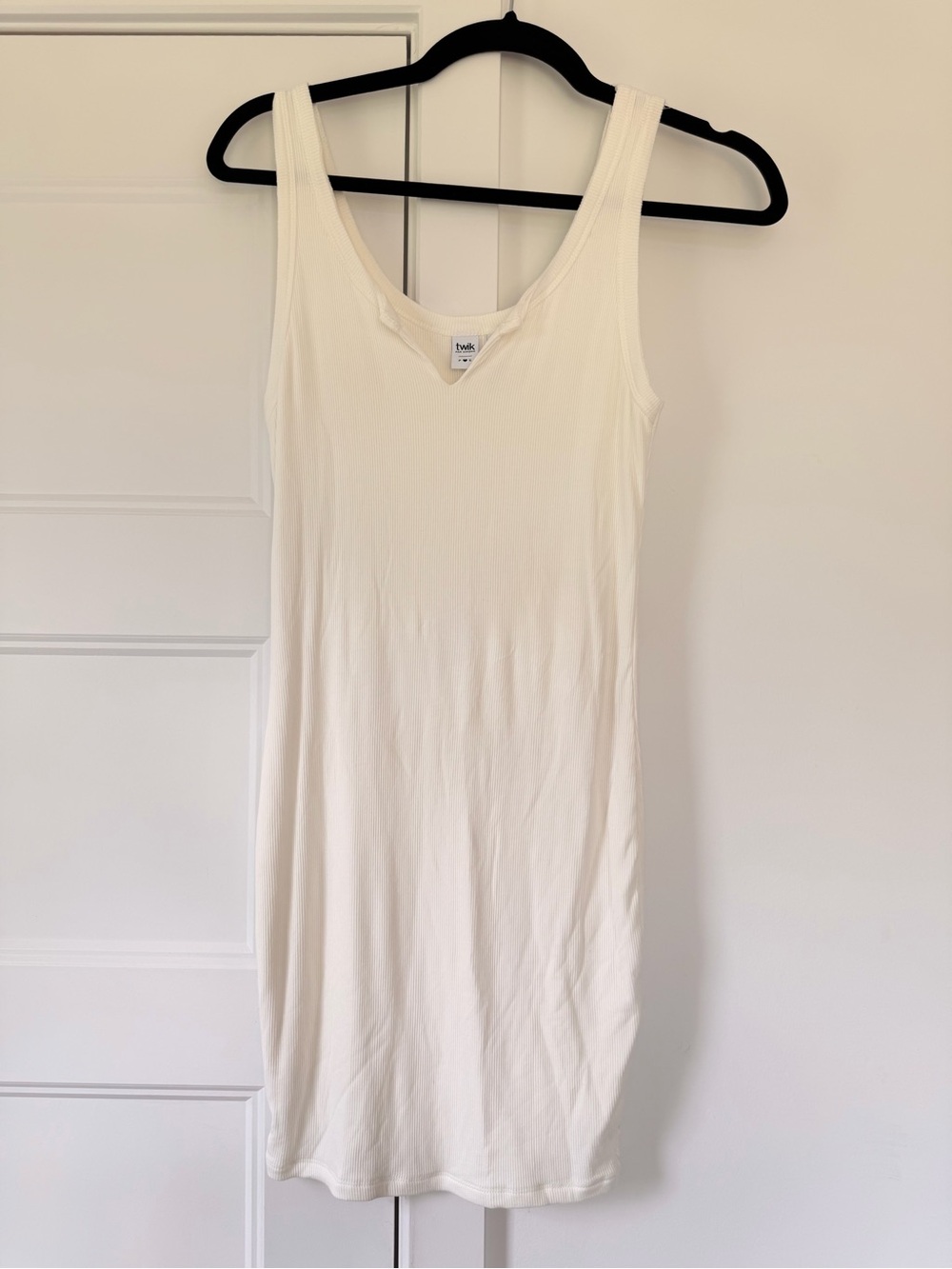 TWIK White Tank Dress - Ribbed V-Neck Slip